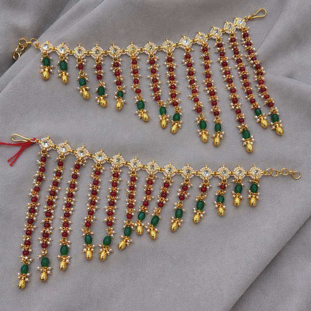 Handcrafted Pearl & Emerald Ear Chains (Sahara/Maatil)-G353600