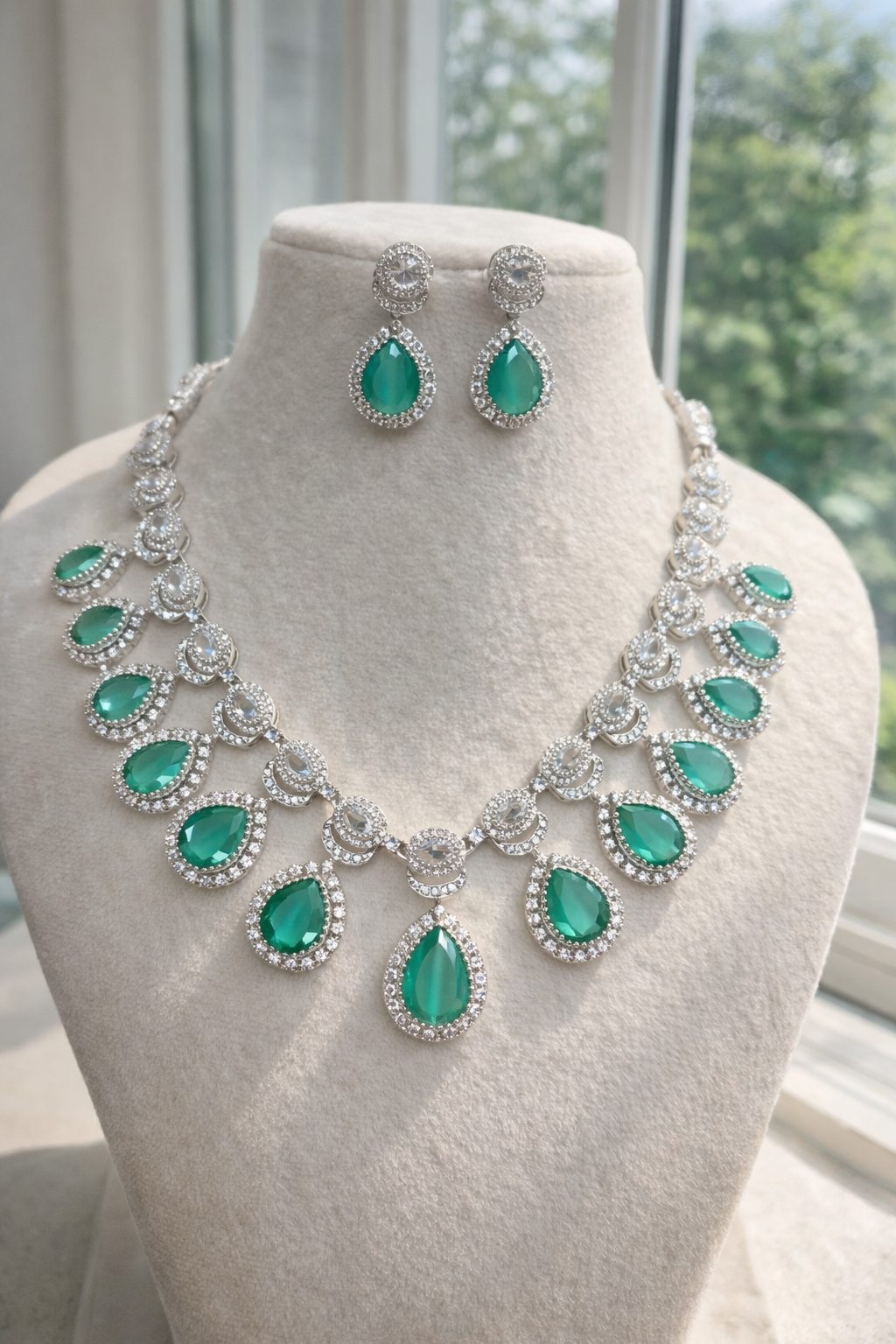 American Diamond Pink Stone Necklace Set