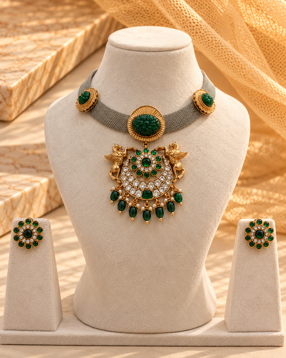 Sabyasachi Jadau Dual Tone Chokers Necklace Set-NK2296