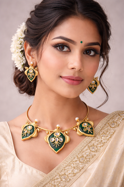 Fusion Emerald Green Enamel Hasli Necklace Set-G352100