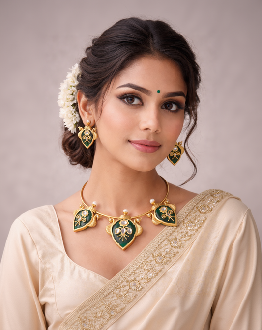 Fusion Emerald Green Enamel Hasli Necklace Set-G352100