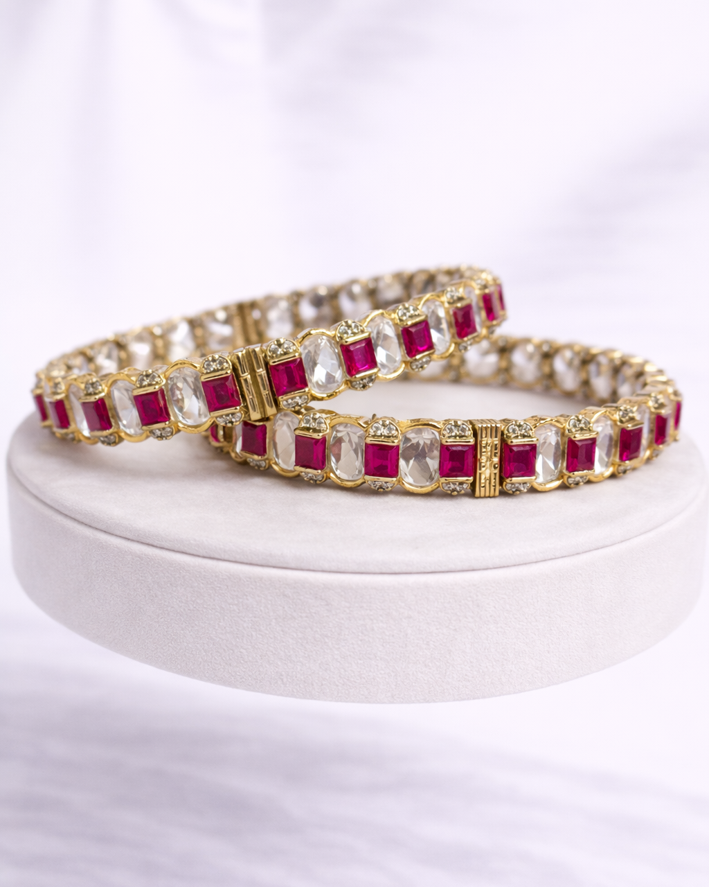 Ruby & Clear Stone Gold-Plated Bangle Set(Set of 2)-G354100
