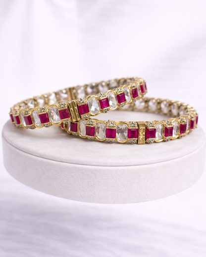 Ruby & Clear Stone Gold-Plated Bangle Set(Set of 2)-G354100