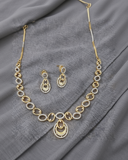 Gold Toned American Diamond Necklac Set-G351300