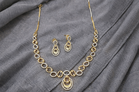 Gold Toned American Diamond Necklac Set