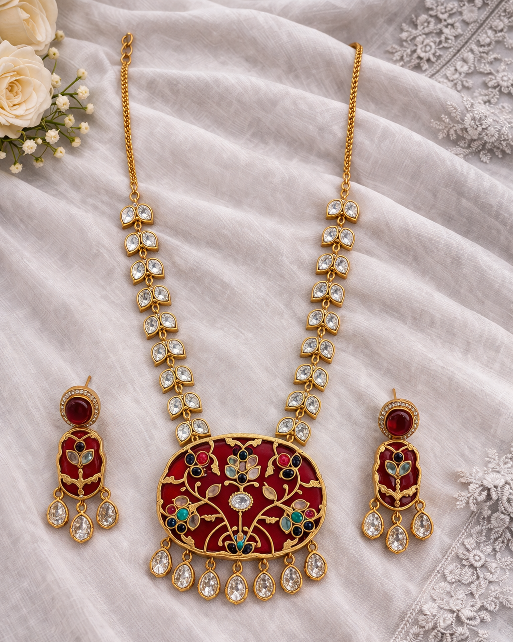 Vintage-Inspired Statement Kundan Necklace Set-G352100