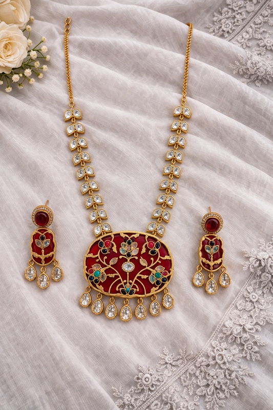 Vintage-Inspired Statement Kundan Necklace Set-G352100