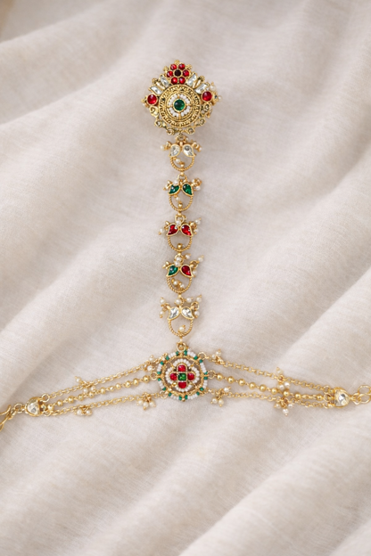 Gold Plated Heritage Hath Pocha with Pearl & Stone