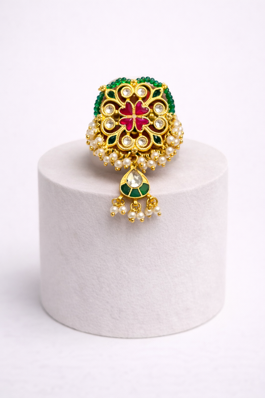 Handcrafted Gold-Plated Kundan Cocktail Ring