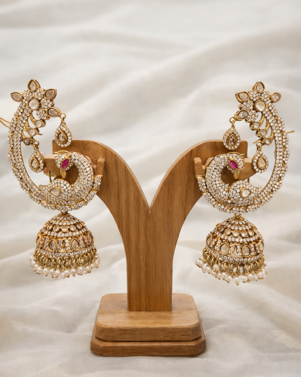 Peacock Jhumka Style Mossaintite Earcuff with Errings-G353800