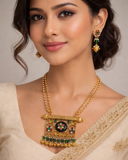 Pachi Kundan" Style Gold-Plated Copper Necklace & Earring Set