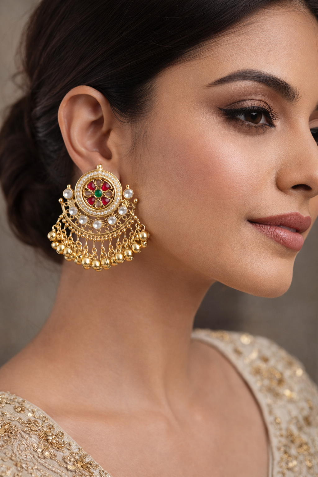 Gold-Toned Pearl & Enamel Jhumka Earrings-G351300