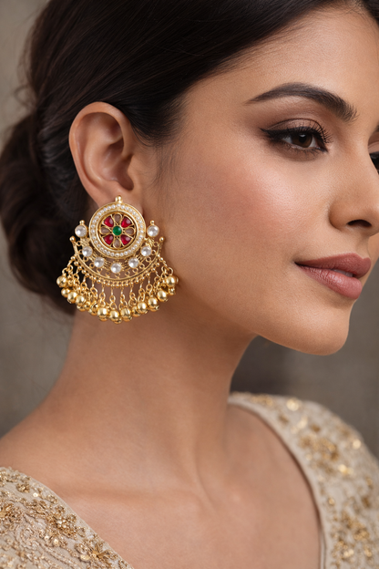 Gold-Toned Pearl & Enamel Jhumka Earrings-G351300