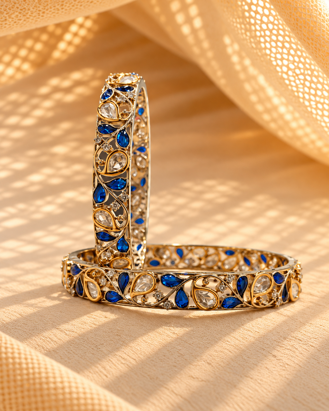 Moissanite Gold-Plated Kada Bangles-(Set of 2)-BGL2321