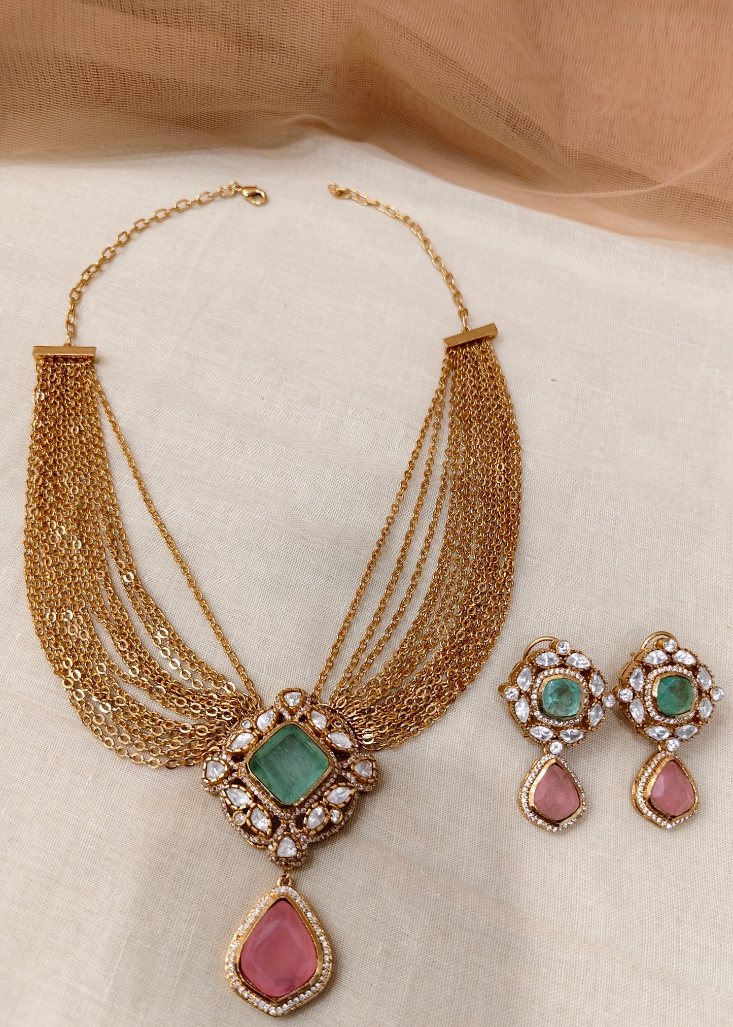 Moissanite Meant-Pink Necklace Set-G754800