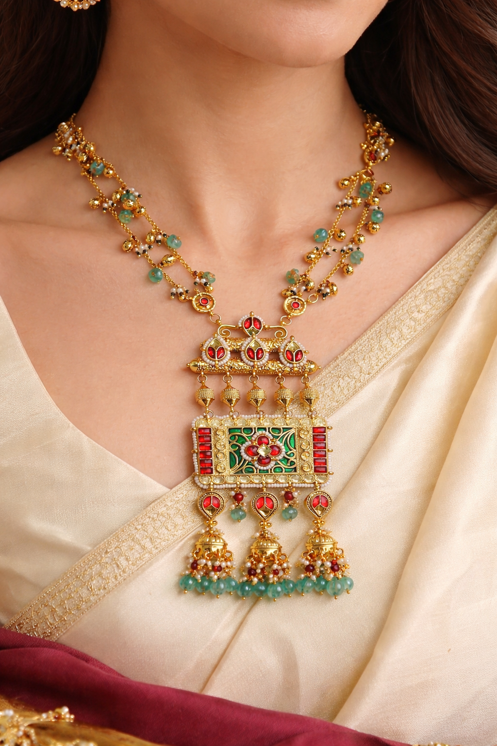 Heritage Real Jadatar Long Necklace Set