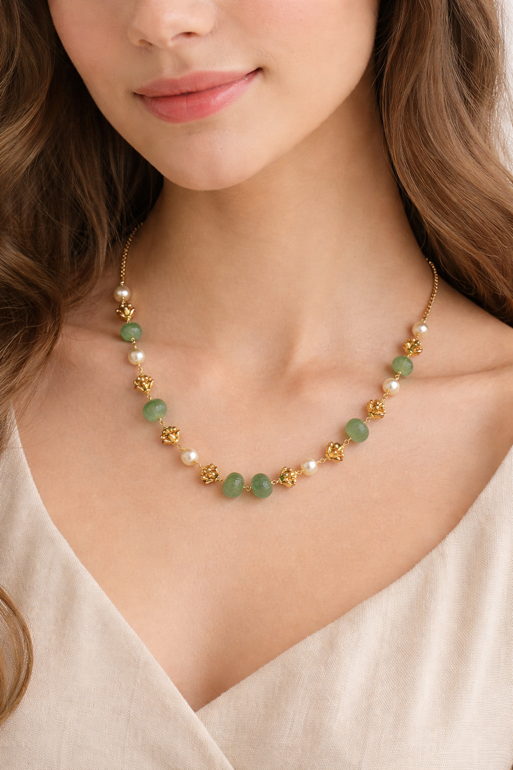 Mint Green Pumpkin Bead & Pearl Traditional Mala