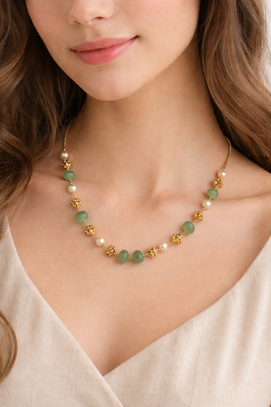 Mint Green Pumpkin Bead & Pearl Traditional Mala