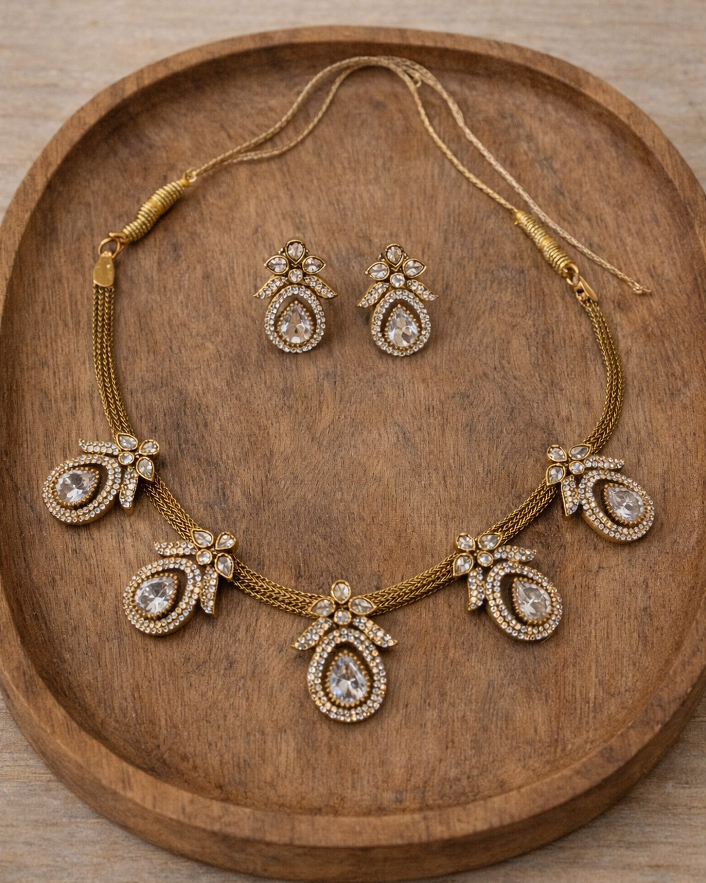 Charm Victorian Stone Short Necklace Set-G352200