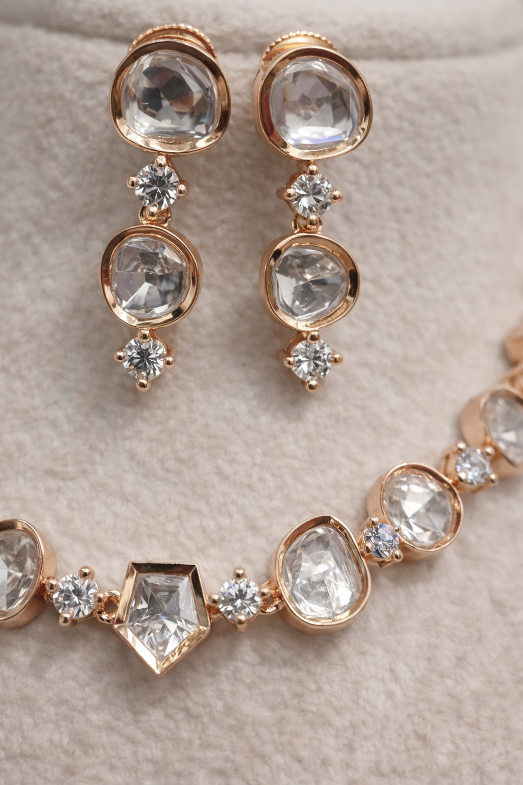 Rose Gold Polki Kundan Necklace Set