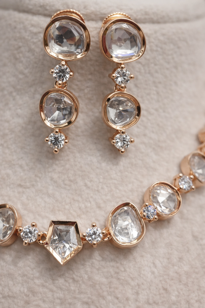 Rose Gold Polki Kundan Necklace Set