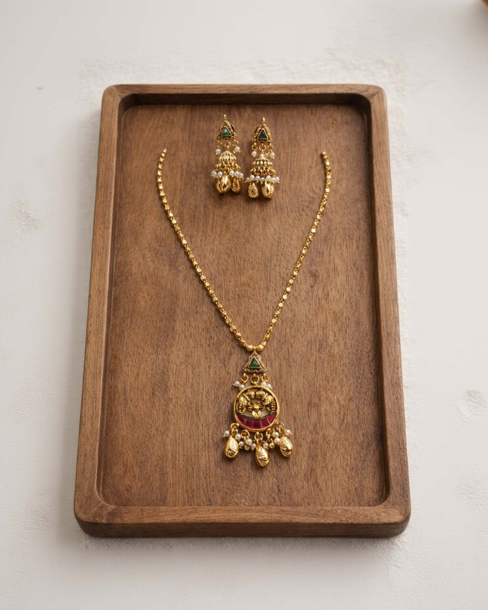 Antique Kempu & Pearl Pendant Set-G351400