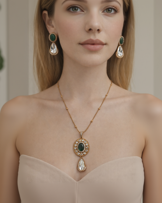 Jyothika Emerald & Crystal Pendant Set-G751800