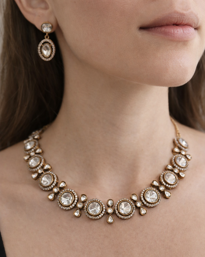 Antique Gold Plated Mossonite Necklace Set-G353200