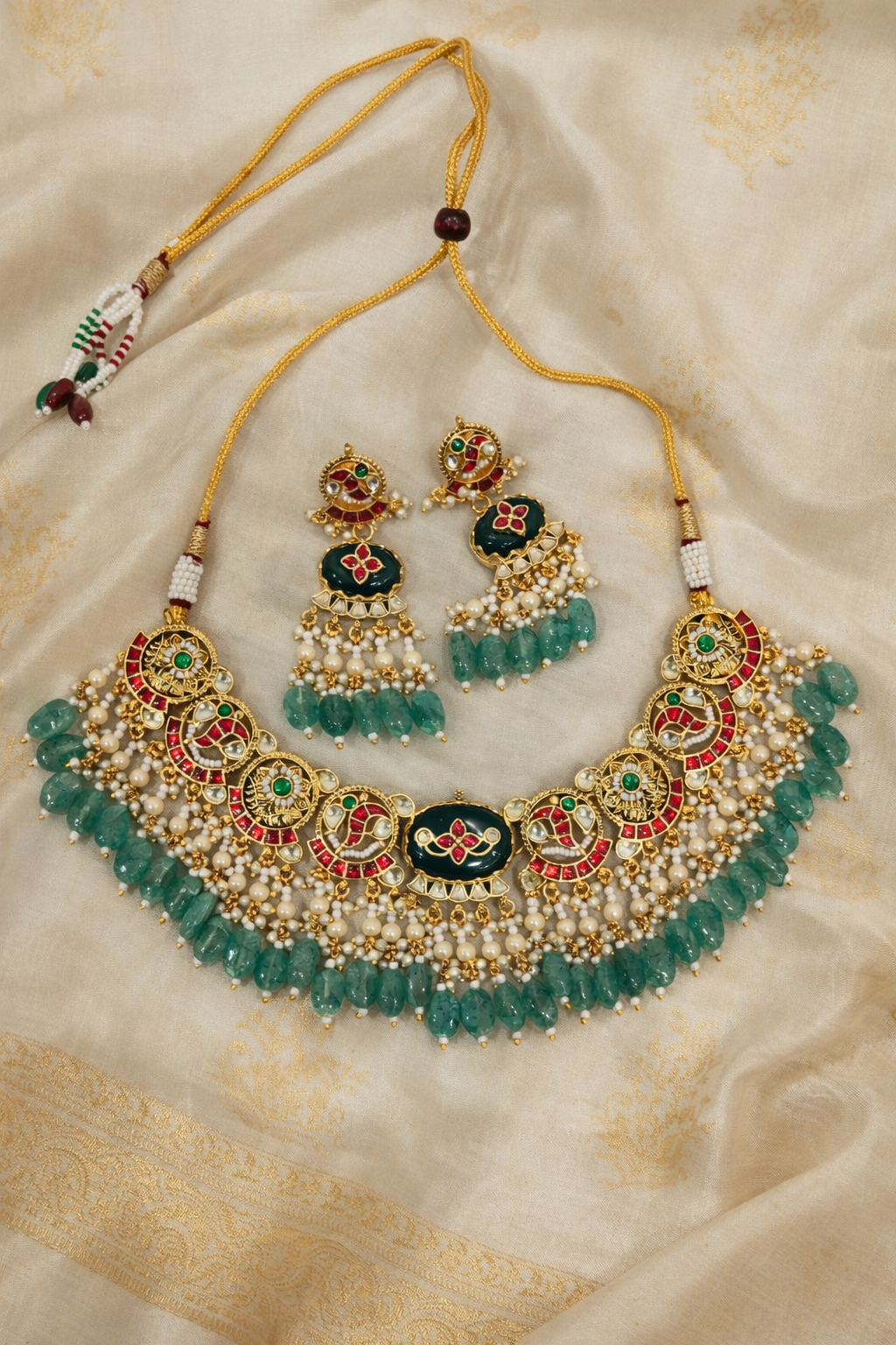 Heritage Pachi Kundan Green Onyx Choker Necklace Set