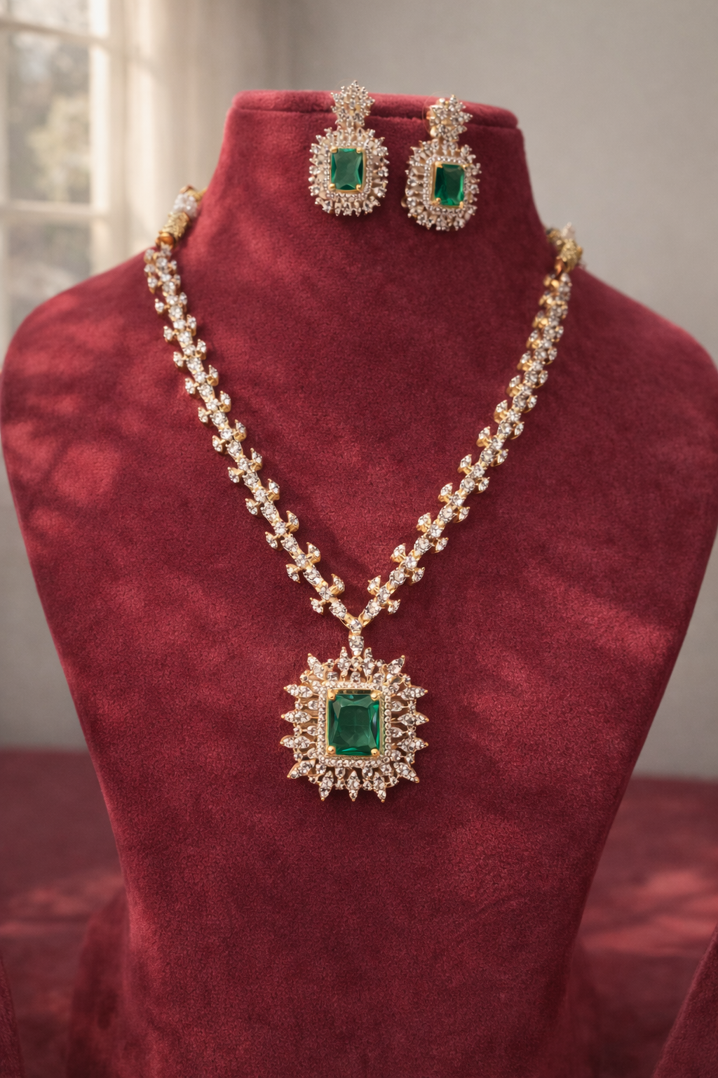 American Diamond Necklace Set with Statement Pendant