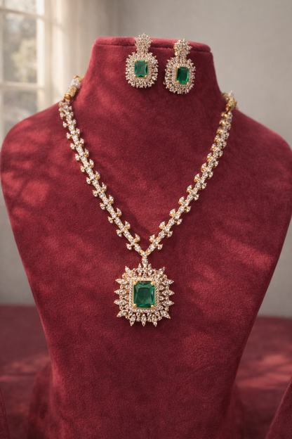 American Diamond Necklace Set with Statement Pendant