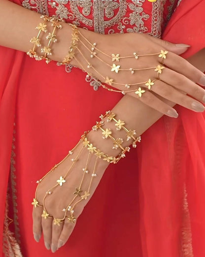 Flower Pearl Haath Phool Bracelet set - (Pair)-G352000