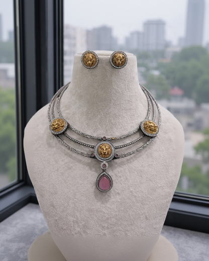 Oxidized Silver & Sabaysachi Choker Necklace Set-G351800