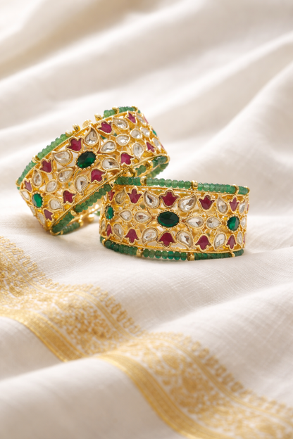 Handcrafted Jadau Kada Bangles(Set of 2)