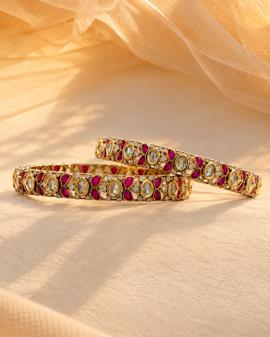 Moissanite Gold-Plated Kada Bangles-(Set of 2)-BGL2322