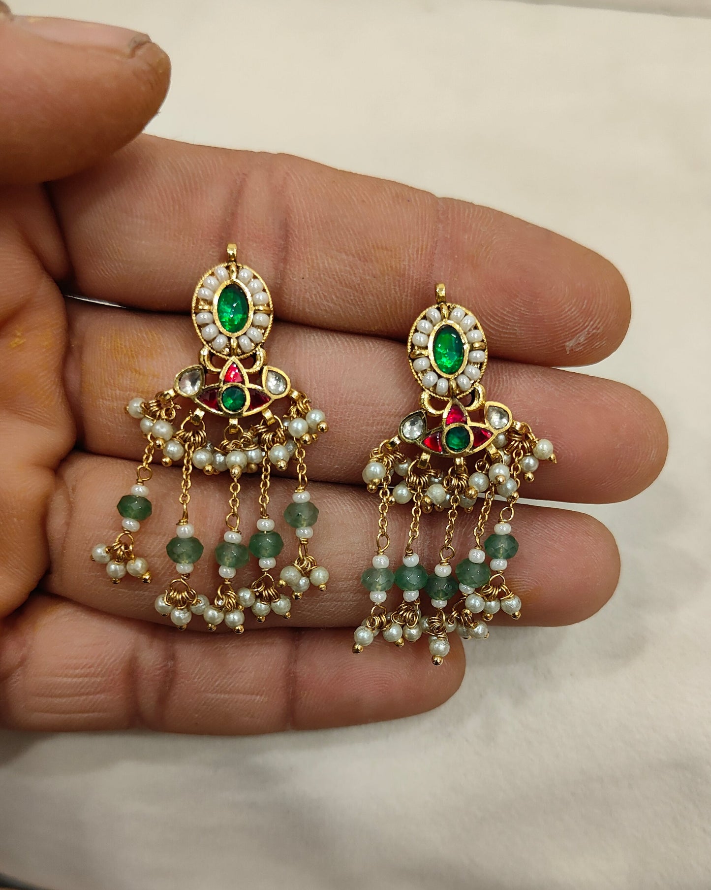 Regal Gold & Green Kundan Elephant Motif Long Necklace Set with Earrings