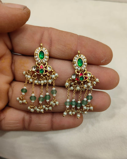 Regal Gold & Green Kundan Elephant Motif Long Necklace Set with Earrings
