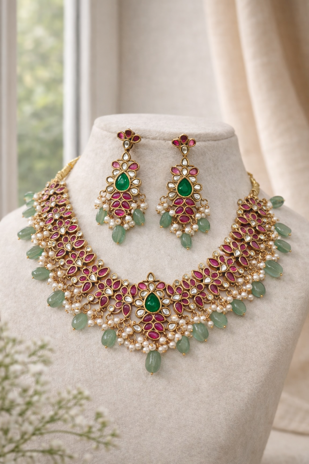 Jadau Floral Kundan Necklace & Earring Set