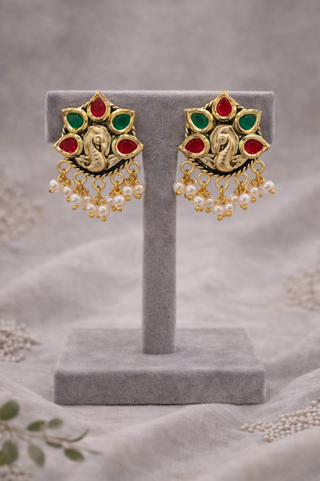 Fusion Green & Gold Kundan Style Necklace Set-G353300