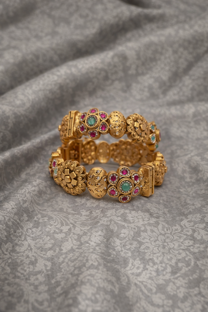 Gold Plated Heritage Bangle(Set of 2)