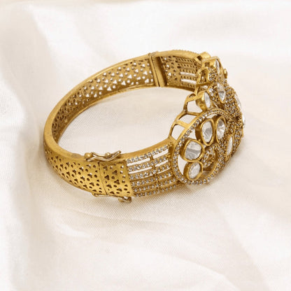 Peacock Polki & Moissanite Gold-Plated Cuff Bracelet