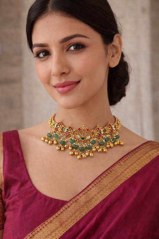 Jadav Heritage Matt Gold Plated Necklace Set-G353200