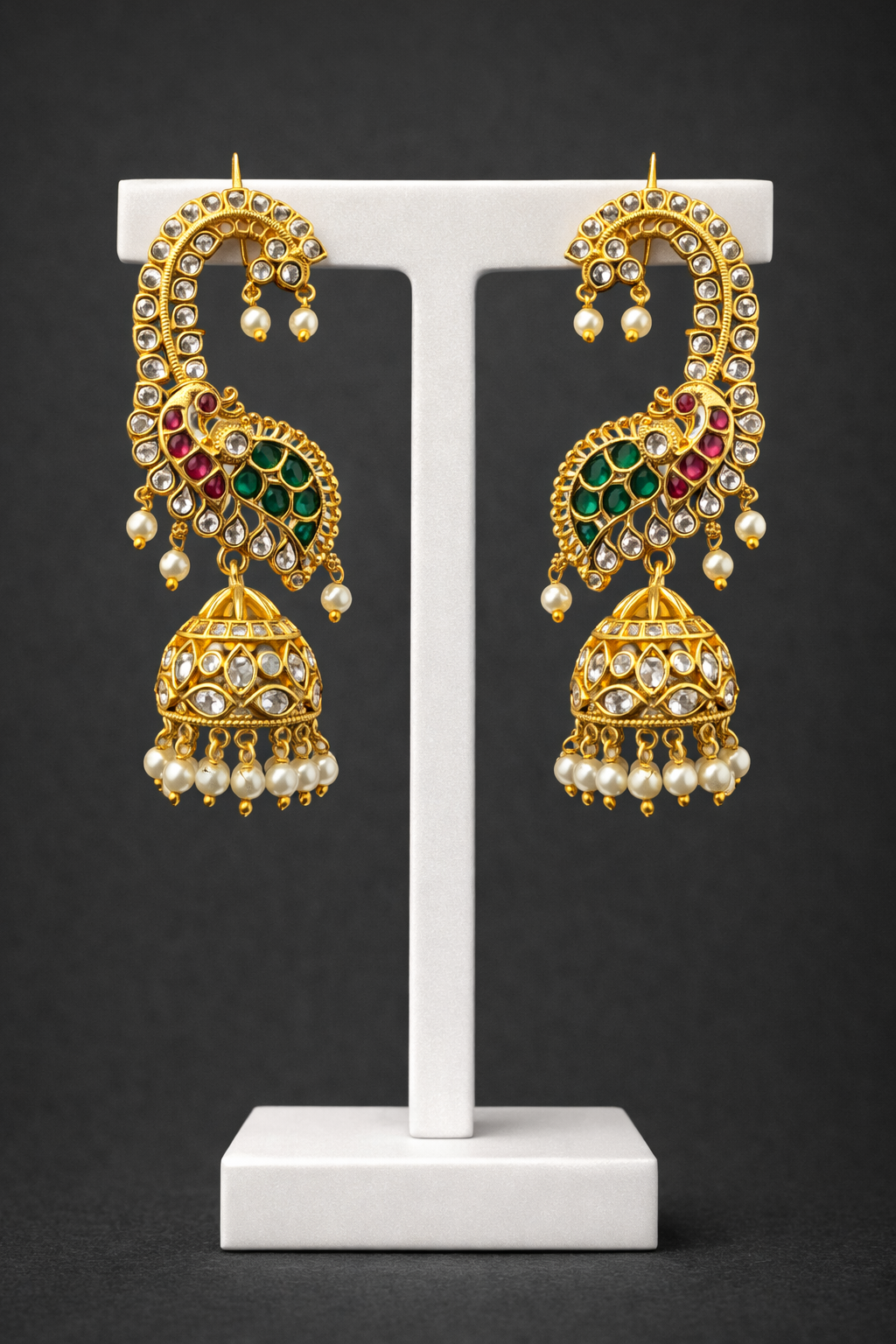 Gold Plated Peacock Design Jhumka Earrings(Ear Cuffs)-G351200