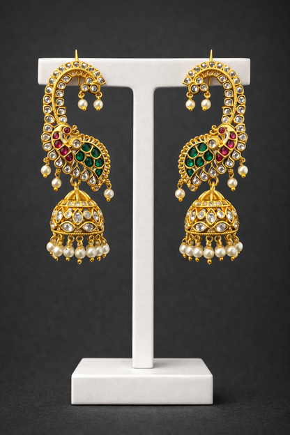 Gold Plated Peacock Design Jhumka Earrings(Ear Cuffs)-G351200