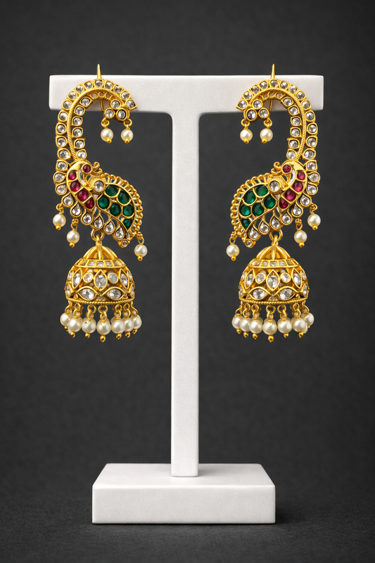 Gold Plated Peacock Design Jhumka Earrings(Ear Cuffs)-G351200