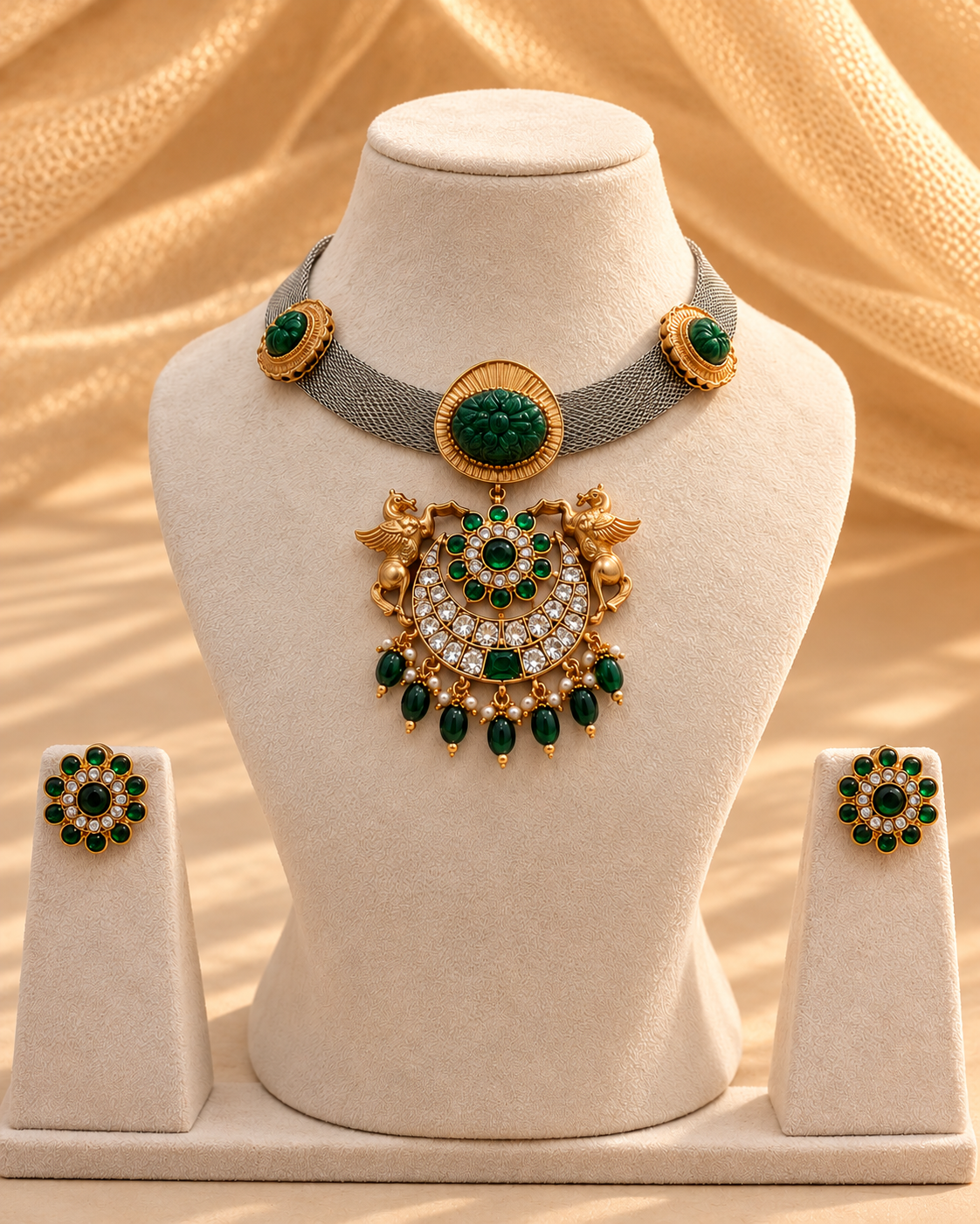 Sabyasachi Jadau Dual Tone Chokers Necklace Set-NK2296