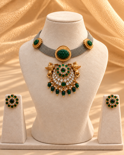 Sabyasachi Jadau Dual Tone Chokers Necklace Set-NK2296
