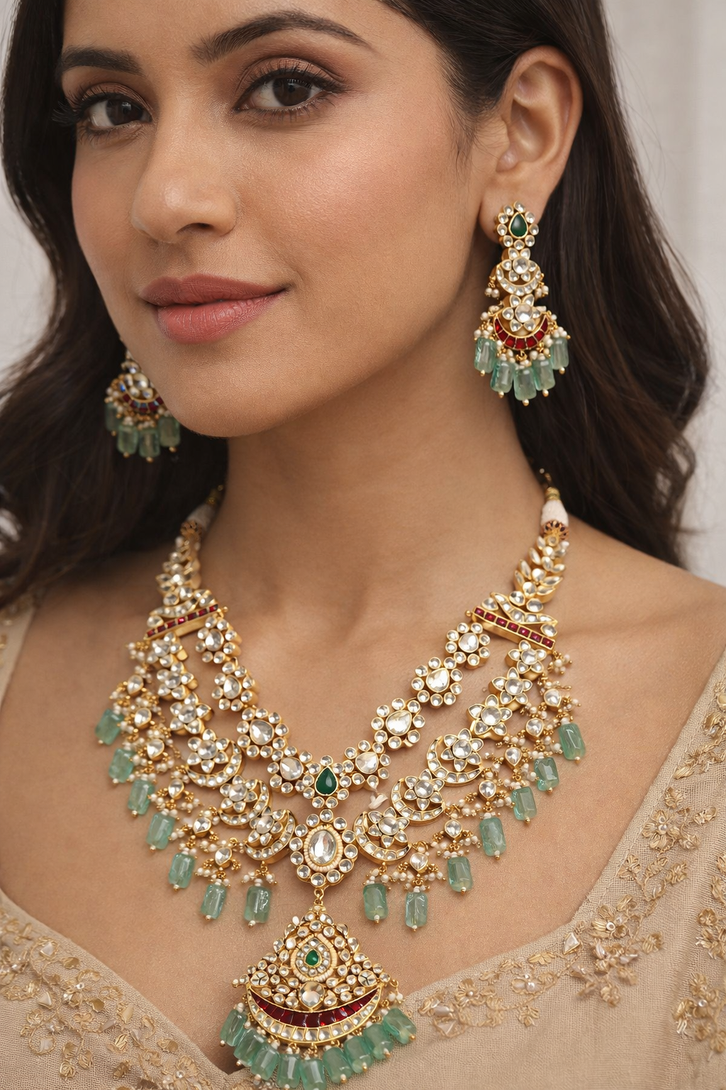 Viraasat Polki & Jade Drop Necklace Set