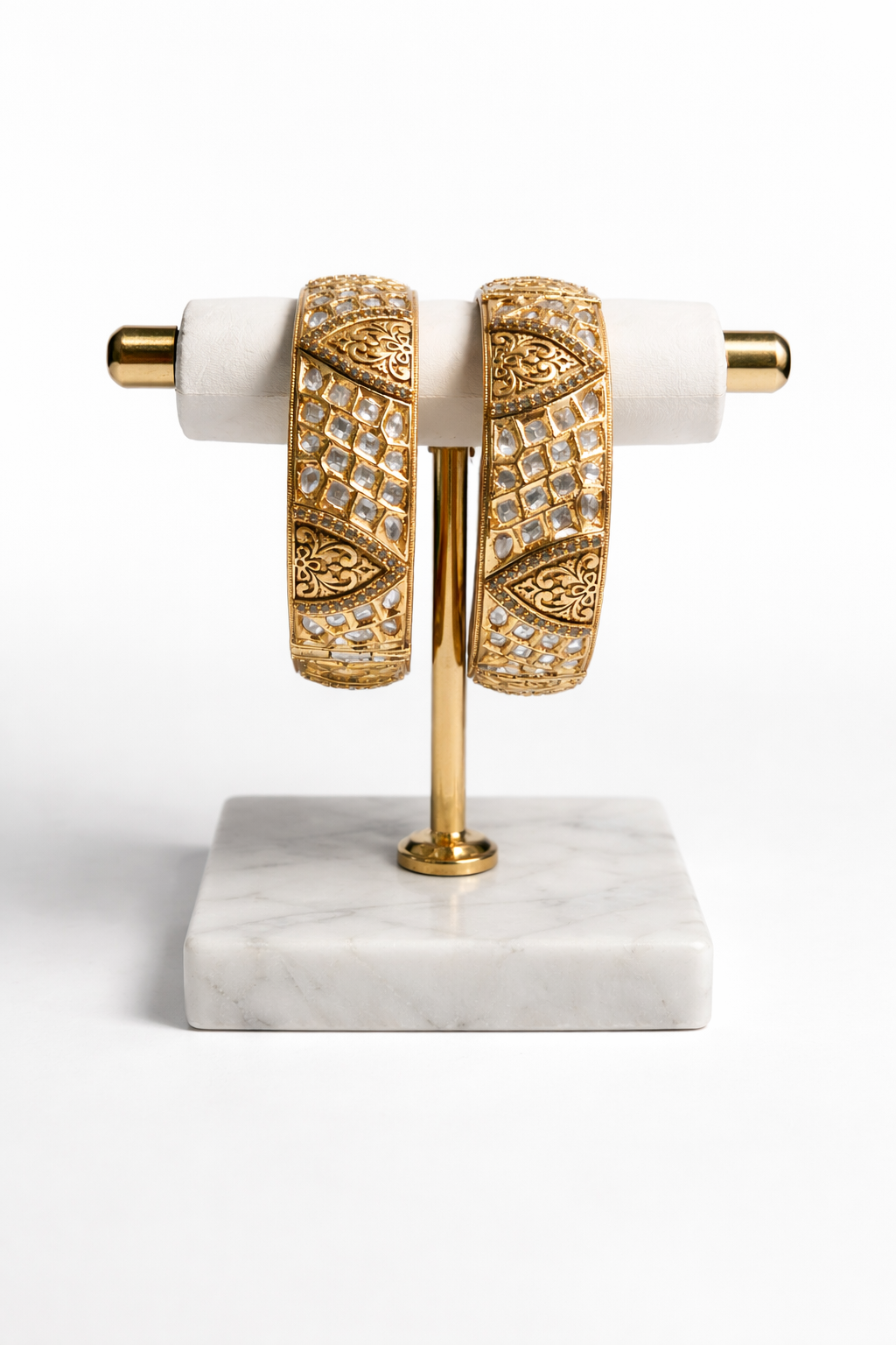 Gold-Plated Kundan Polki Kada Bangles (Set of 2)