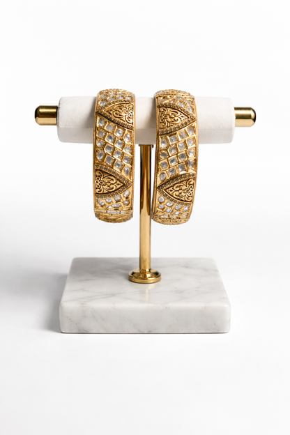 Gold-Plated Kundan Polki Kada Bangles (Set of 2)